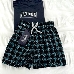 NWT Vilebrequin Boys Swim Trunks black Blue fish print 4T 4 Ans style Jim caviar